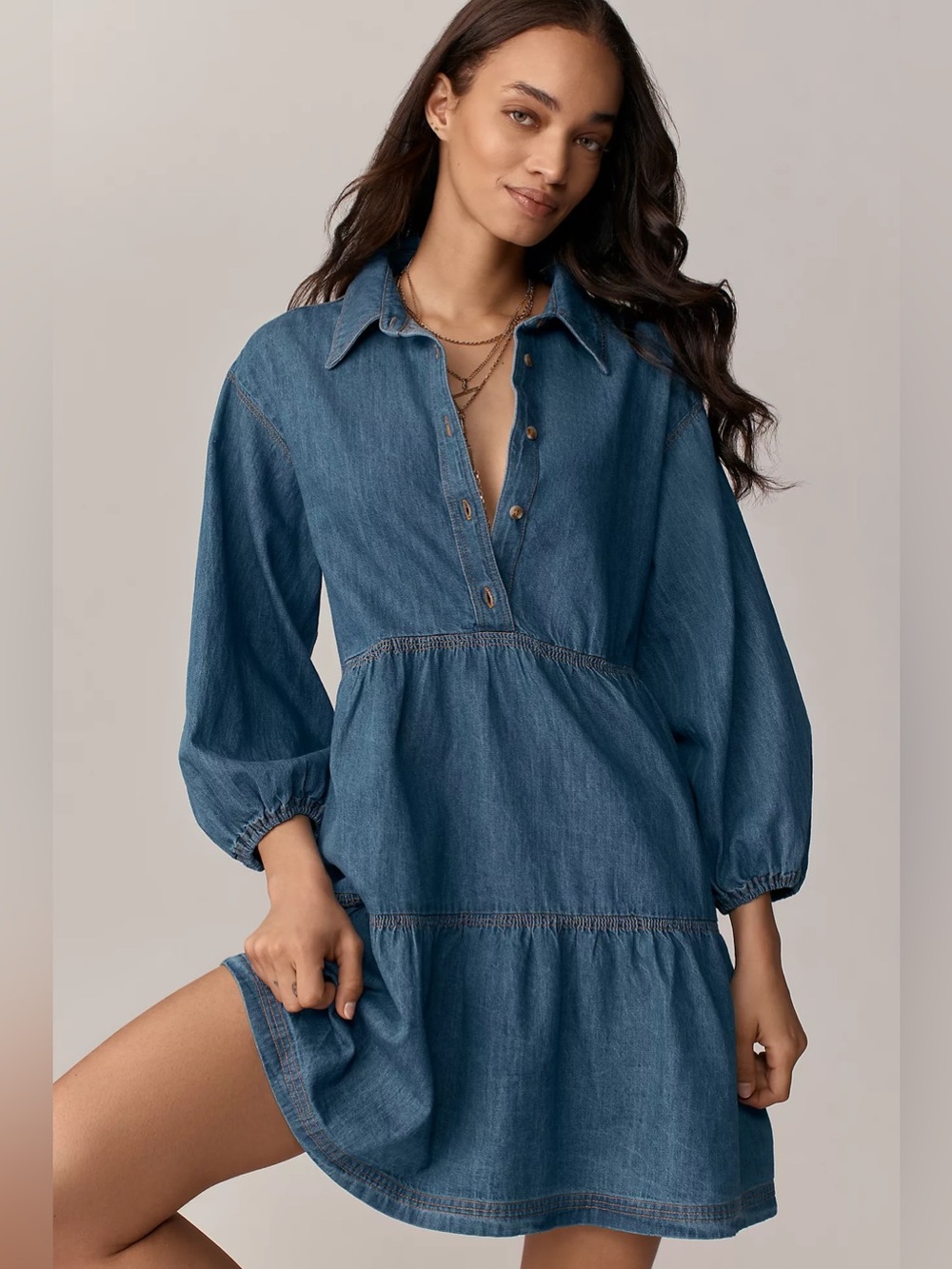 Maeve Bettina Denim Tiered Mini Shirtdress Women’s size XL